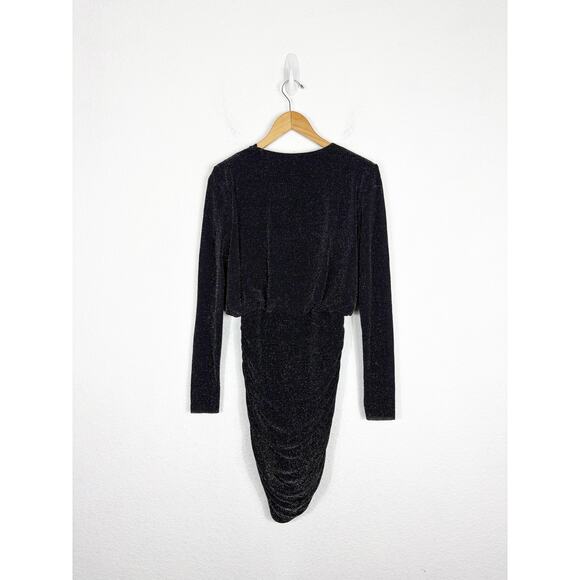 Bailey 44 Night Fever Sparkle Mini Dress Small Black Long Sleeve Ruched Stretch - Picture 13 of 14